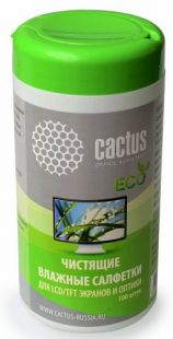Купить Салфетки Cactus CS-T1001E для экранов и оптики туба 100шт влажных